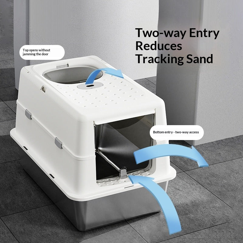 Stainless Steel Semi-Enclosed Cat Litter Box
