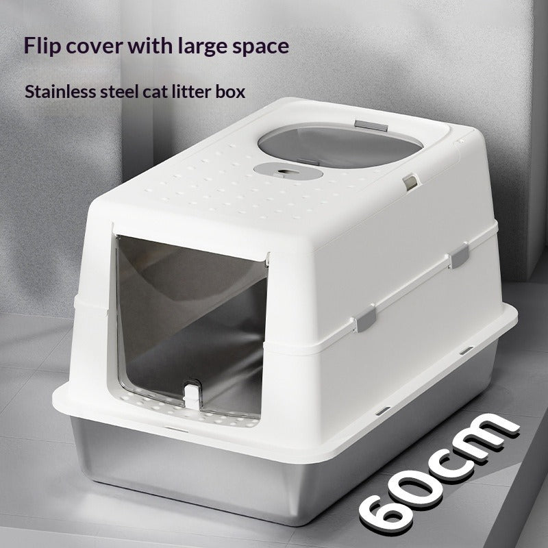 Stainless Steel Semi-Enclosed Cat Litter Box