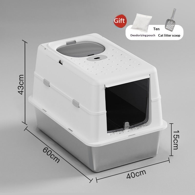 Stainless Steel Semi-Enclosed Cat Litter Box
