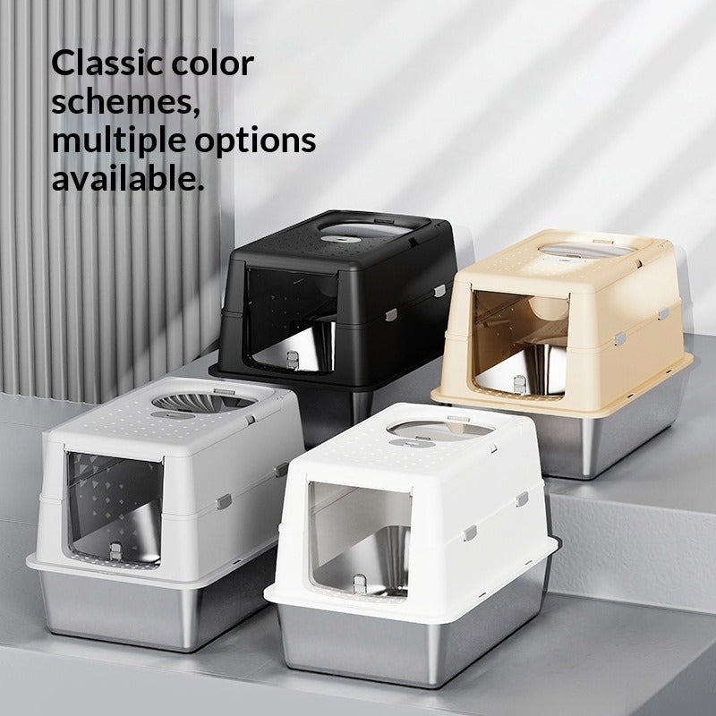 Stainless Steel Semi-Enclosed Cat Litter Box