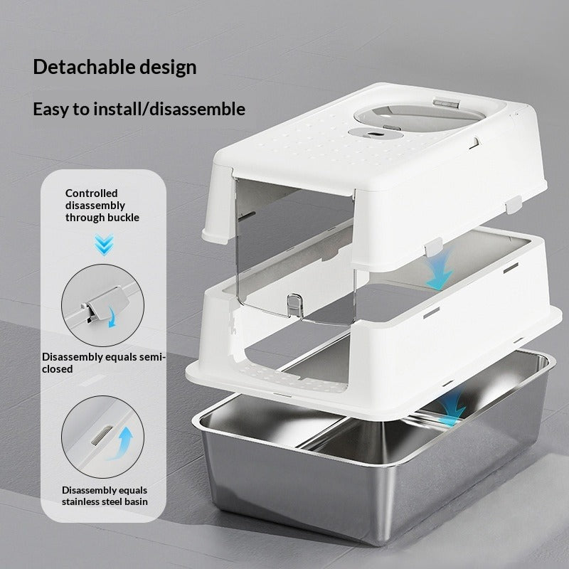 Stainless Steel Semi-Enclosed Cat Litter Box