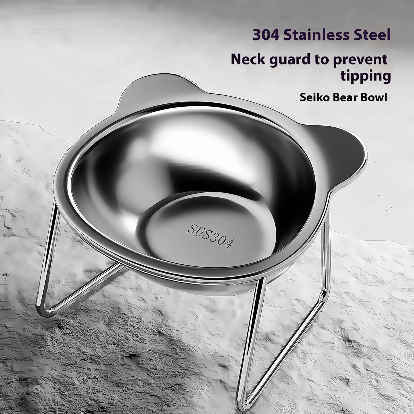Stainless Steel Elevated Cat Bowl — 304 Grade with Anti-Tip Stand