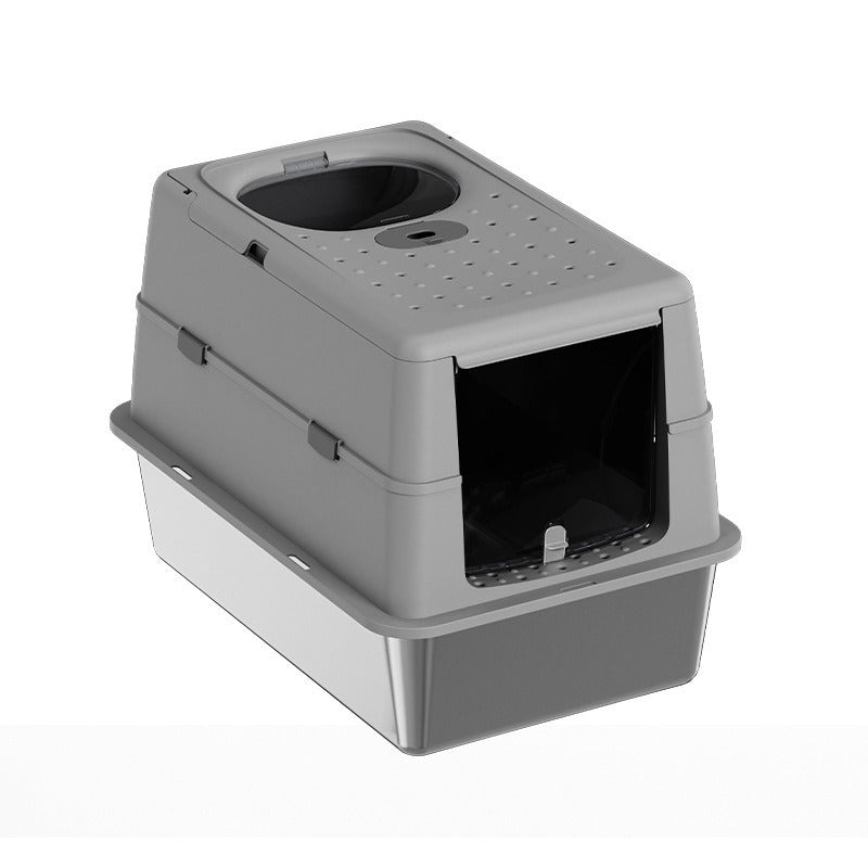 Stainless Steel Semi-Enclosed Cat Litter Box