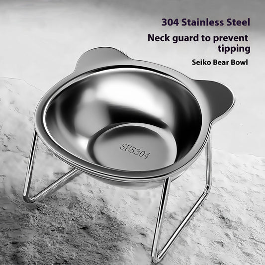 Stainless Steel Elevated Cat Bowl — 304 Grade with Anti-Tip Stand